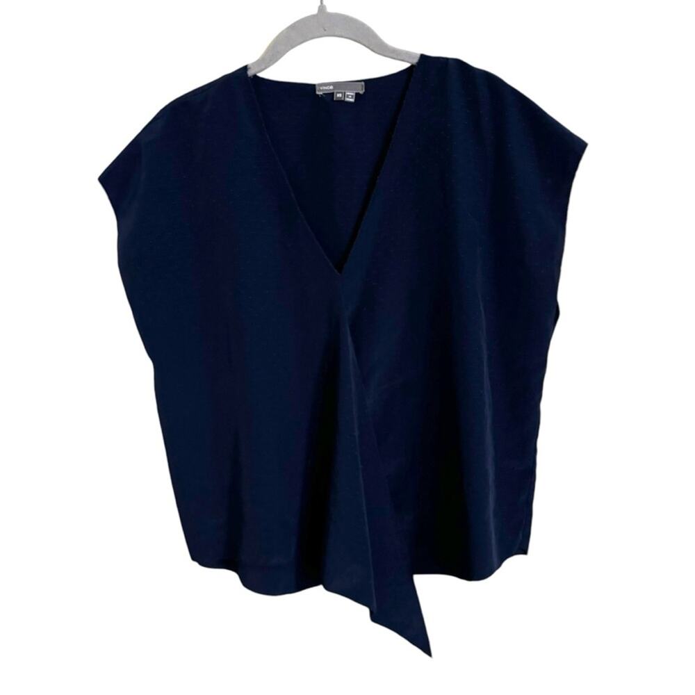 Vince Navy Blue Swiss Dot‎ Wrap Top XS
